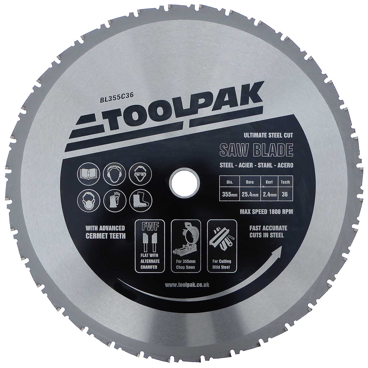 355mm x 36T Steel Cut CERMET Chop Saw Blade